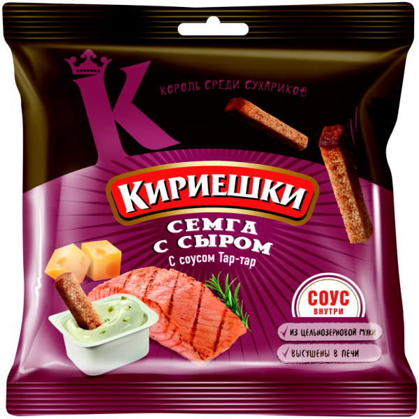 Сухарики КИРИЕШКИ Семга с сыром, с соусом Тар-тар